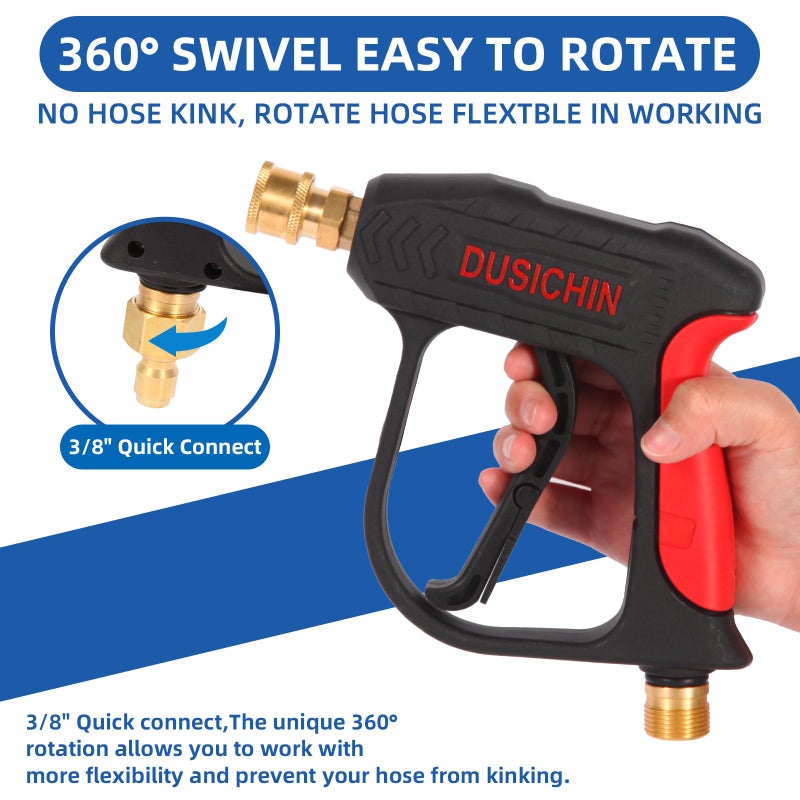 DUSICHIN DUS-022 Short Wand High Pressure Washer Gun 3000 PSI for Pressure Power Washers Black - Image 5